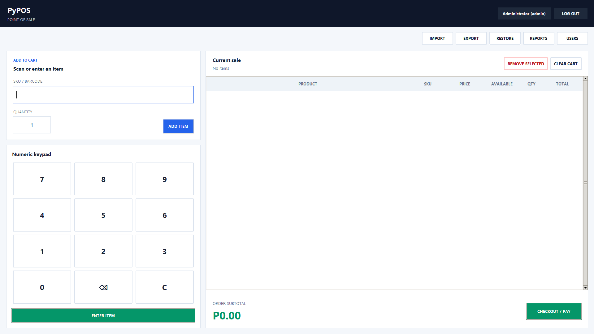 PyPOS desktop point-of-sale checkout and inventory interface
